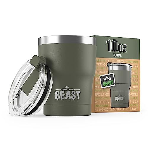 Beast Thermobecher 300 ml (10 oz) - Armeegrün I Mehrweg Thermo Kaffeebecher To Go I Doppelwandiger Trinkbecher aus Edelstahl I Perfekt für Kaffee oder Eiskaffee I BPA-frei von Greens Steel