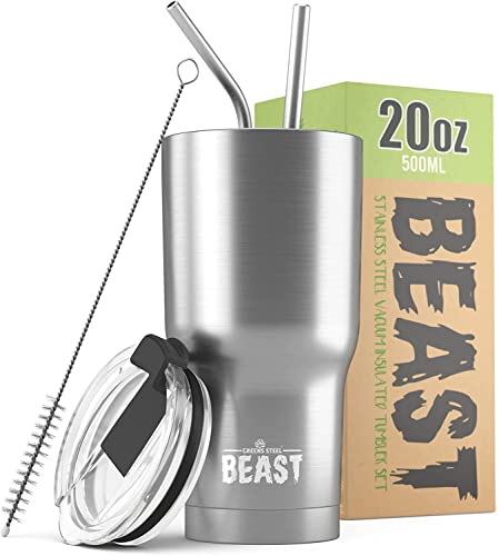 Beast Thermobecher 550 ml - Silber I Mehrweg Thermo Kaffeebecher To Go mit 2 Strohhalmen & Reinigungsbürste I Doppelwandiger Trinkbecher aus Edelstahl I Perfekt für Kaffee oder Eiskaffee I BPA-frei Beast Thermobecher 550 ml - Silber I Mehrweg Thermo Kaffeebecher To Go mit 2 Strohhalmen & Reinigungsbürste I Doppelwandiger Trinkbecher aus Edelstahl I Perfekt für Kaffee oder Eiskaffee I BPA-frei von Greens Steel