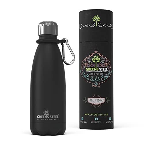 Greens Steel Edelstahl Trinkflasche - 350 ml, Schwarz I Doppelwandige vakuumisolierte Wasserflasche I Mit Karabiner & Geschenkbox I Wiederverwendbar & auslaufsicher für Erwachsene & Kinder, BPA frei Greens Steel Edelstahl Trinkflasche - 350 ml, Schwarz I Doppelwandige vakuumisolierte Wasserflasche I Mit Karabiner & Geschenkbox I Wiederverwendbar & auslaufsicher für Erwachsene & Kinder, BPA frei von Greens Steel
