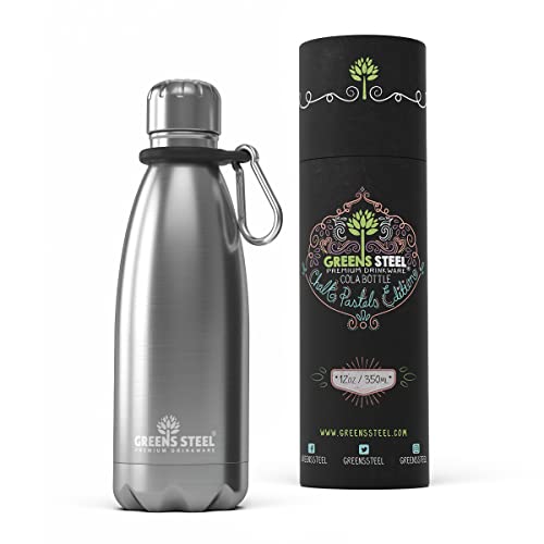 Greens Steel Edelstahl Trinkflasche - 350 ml, Silber I Doppelwandige vakuumisolierte Wasserflasche I Mit Karabiner & Geschenkbox I Wiederverwendbar & auslaufsicher für Erwachsene & Kinder, BPA frei Greens Steel Edelstahl Trinkflasche - 350 ml, Silber I Doppelwandige vakuumisolierte Wasserflasche I Mit Karabiner & Geschenkbox I Wiederverwendbar & auslaufsicher für Erwachsene & Kinder, BPA frei von Greens Steel