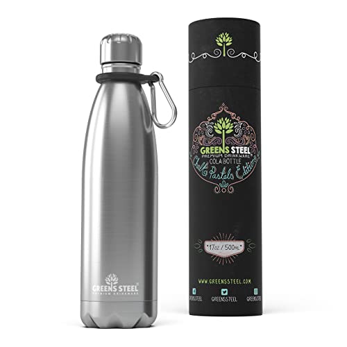 Greens Steel Edelstahl Trinkflasche - 500 ml, Silber I Doppelwandige vakuumisolierte Wasserflasche I Mit Karabiner & Geschenkbox I Wiederverwendbar & auslaufsicher für Erwachsene & Kinder, BPA frei Greens Steel Edelstahl Trinkflasche - 500 ml, Silber I Doppelwandige vakuumisolierte Wasserflasche I Mit Karabiner & Geschenkbox I Wiederverwendbar & auslaufsicher für Erwachsene & Kinder, BPA frei von Greens Steel