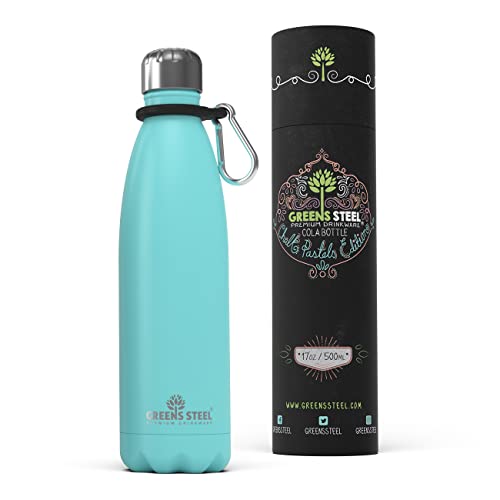 Greens Steel Edelstahl Trinkflasche - 500 ml Marineblau I Doppelwandige vakuumisolierte Wasserflasche I Mit Karabiner & Geschenkbox I Wiederverwendbar & auslaufsicher für Erwachsene & Kinder, BPA frei von Greens Steel