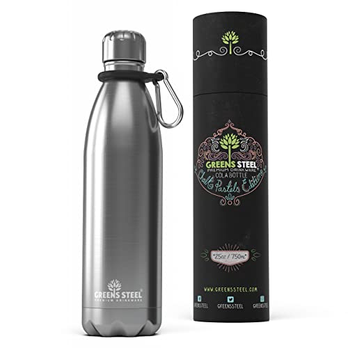 Greens Steel Edelstahl Trinkflasche - 750 ml, Silber I Doppelwandige vakuumisolierte Wasserflasche I Mit Karabiner & Geschenkbox I Wiederverwendbar & auslaufsicher für Erwachsene & Kinder, BPA frei Greens Steel Edelstahl Trinkflasche - 750 ml, Silber I Doppelwandige vakuumisolierte Wasserflasche I Mit Karabiner & Geschenkbox I Wiederverwendbar & auslaufsicher für Erwachsene & Kinder, BPA frei von Greens Steel