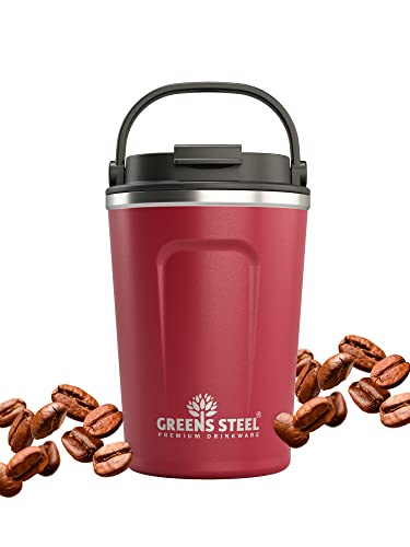 Greens Steel Wiederverwendbarer Kaffeebecher To Go - 350 ml, Rot I Trinkbecher mit Deckel & Griff I Edelstahl Thermobecher für Heiß- & Kaltgetränke I Auslaufsicherer Mug für Tee, Kaffee I BPA-Frei Greens Steel Wiederverwendbarer Kaffeebecher To Go - 350 ml, Rot I Trinkbecher mit Deckel & Griff I Edelstahl Thermobecher für Heiß- & Kaltgetränke I Auslaufsicherer Mug für Tee, Kaffee I BPA-Frei von Greens Steel