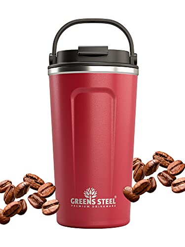 Greens Steel Wiederverwendbarer Kaffeebecher To Go - 480 ml, Rot I Trinkbecher mit Deckel & Griff I Edelstahl Thermobecher für Heiß- & Kaltgetränke I Auslaufsicherer Mug für Tee, Kaffee I BPA-Frei Greens Steel Wiederverwendbarer Kaffeebecher To Go - 480 ml, Rot I Trinkbecher mit Deckel & Griff I Edelstahl Thermobecher für Heiß- & Kaltgetränke I Auslaufsicherer Mug für Tee, Kaffee I BPA-Frei von Greens Steel