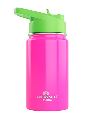Kinder Thermosflasche 350ml - Pink I Auslaufsicher mit Strohhalm & Griff I 12 kalt I Isoliert, doppelwandiger Edelstahl I Einfache Flasche für Kleinkinder I Kinder Trinkflasche I Umweltfreundlich Kinder Thermosflasche 350ml - Pink I Auslaufsicher mit Strohhalm & Griff I 12 kalt I Isoliert, doppelwandiger Edelstahl I Einfache Flasche für Kleinkinder I Kinder Trinkflasche I Umweltfreundlich von Greens Steel