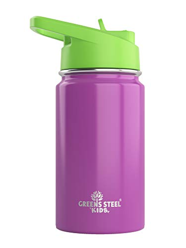 Kinder Thermosflasche 350ml - Violett I Auslaufsicher mit Strohhalm & Griff I 12 kalt I Isoliert, doppelwandiger Edelstahl I Einfache Flasche für Kleinkinder I Kinder Trinkflasche I Umweltfreundlich von Greens Steel