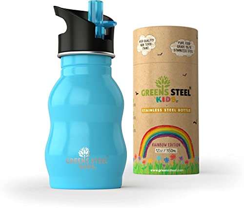 Trinkflasche Edelstahl Kinder - 350ml, Blau I Auslaufsicherer Deckel mit Strohhalm & Griff für Kinder I Kindgerechter Trinkbecher I Umweltfreundliche Edelstahl Trinkflasche I Ideal für die Lunchbox Trinkflasche Edelstahl Kinder - 350ml, Blau I Auslaufsicherer Deckel mit Strohhalm & Griff für Kinder I Kindgerechter Trinkbecher I Umweltfreundliche Edelstahl Trinkflasche I Ideal für die Lunchbox von Greens Steel