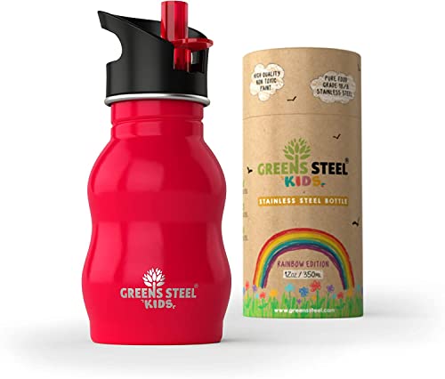 Trinkflasche Edelstahl Kinder - 350ml, Rot I Auslaufsicherer Deckel mit Strohhalm & Griff für Kinder I Kindgerechter Trinkbecher I Umweltfreundliche Edelstahl Trinkflasche I Ideal für die Lunchbox Trinkflasche Edelstahl Kinder - 350ml, Rot I Auslaufsicherer Deckel mit Strohhalm & Griff für Kinder I Kindgerechter Trinkbecher I Umweltfreundliche Edelstahl Trinkflasche I Ideal für die Lunchbox von Greens Steel