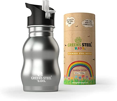 Trinkflasche Edelstahl Kinder - 350ml, Stahl I Auslaufsicherer Deckel mit Strohhalm & Griff für Kinder I Kindgerechter Trinkbecher I Umweltfreundliche Edelstahl Trinkflasche I Ideal für die Lunchbox Trinkflasche Edelstahl Kinder - 350ml, Stahl I Auslaufsicherer Deckel mit Strohhalm & Griff für Kinder I Kindgerechter Trinkbecher I Umweltfreundliche Edelstahl Trinkflasche I Ideal für die Lunchbox von Greens Steel