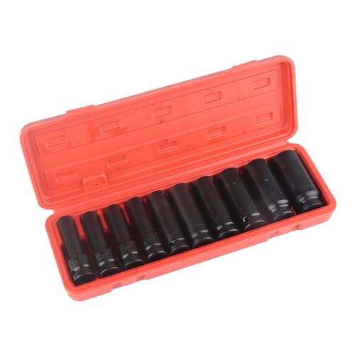 1/2 Zoll Schlag Steckschlüsselsatz, 10 Stück Schlagschrauber Impact Socket Set Metrischer Antrieb Werkzeug-Set Garage Werkstatt 10–24 mm, 6 Punkt Kopf Adapter, Reparaturwerkzeug von Greensen