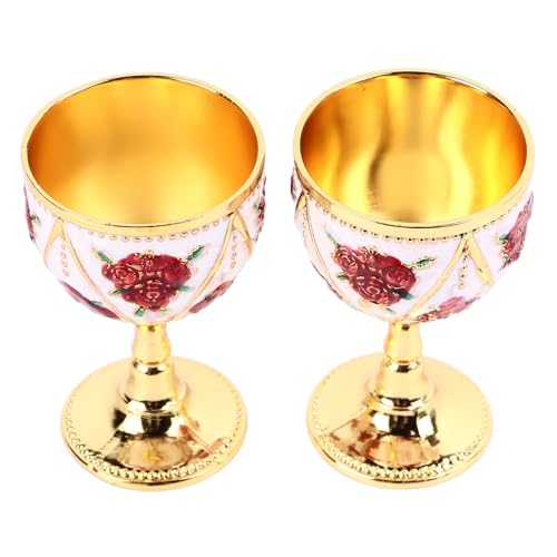 2pcs Vintage Metall Weinbecher Metall geprägte Weingläser Exquisite dekorative Kelch Ornament, für Kaffee Tee Exquisite Dekorative Kelch Verzierung (Goldene weiße rote Blume) von Greensen