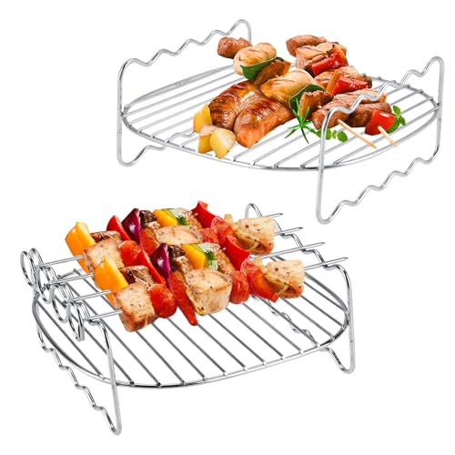 Airfryer Doppelschicht-Gestell mit Spießen, Spieß-Backblech-Grillrost Edelstahl Airfryer Grillpfanne Kompatibel für Air Fryer Airfryer Doppelschicht-Gestell mit Spießen, Spieß-Backblech-Grillrost Edelstahl Airfryer Grillpfanne Kompatibel für Air Fryer von Greensen