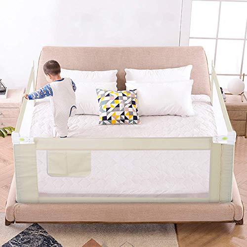 Bettschutzgitter Baby, Rausfallschutz Bett Bettschutzgitter Schutzgitter 150cm Bettgitter zum Vertikalen Heben Kinderbett Klappbar Bett Fallschutz Bettgitter Höhenverstellbar Babybettgitter Beige von Greensen