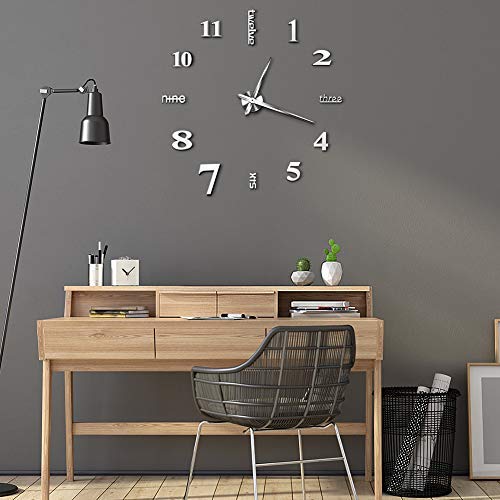 DIY Wanduhr 3D Spiegel, DIY Moderne Mute Große Wanduhr 3D Aufkleber Wanduhren Modern Wohnzimmer Ohne Rahmen Wanduhr Dekoration für Haus Büro Wohnzimmer Schlafzimmer Kinderzimmer von Greensen