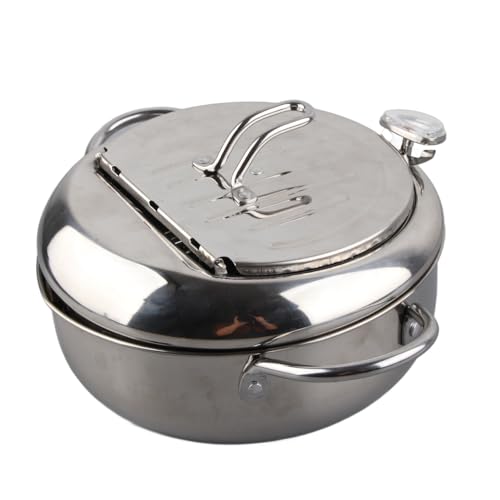 Fritteuse Topf, 2,2 L/ 3,2 L Frittiertopf im Japanischen Stil Edelstahl-Fritteuse mit Thermometer Tempura-Bratpfanne für Pommes Frites, Fisch und Knuspriges Fleisch (S-Größe 20 cm) von Greensen