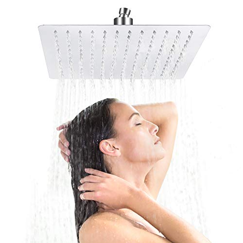 Greensen Duschkopf Eckig Regendusche Edelstahl Einbauduschköpfe Kopfbrause Regenbrause Schlankes Design Wasserfall Regenduschkopf mit Anti-Kalk-Düsen Brausekopf Kopfbrause, 12 Zoll von Greensen