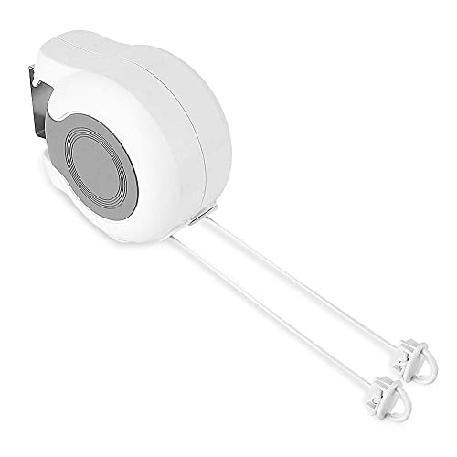 Greensen Einziehbare Wäscheausziehleine, Automatischem Rollsystem Wäscheleine Kit PVC Einziehbare Wäschetrocknerleine Wandmontierte Wäscheleine Outdoor und Indoor Duschwäscheleine 2X42 Füße, Weiß von Greensen