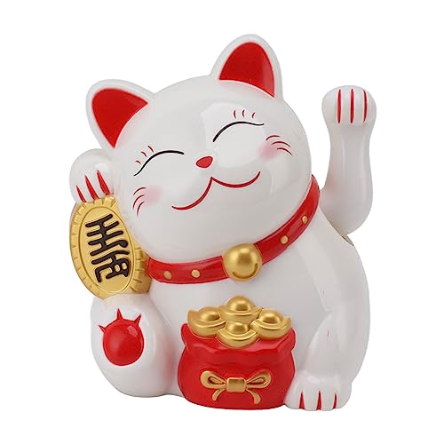 Greensen Maneki Neko Winkekatze, Elektrische winkelarm Glücksbringer Katze, niedliche Glückskatze Dekofigur für Schreibtisch Wohnaccessoires Kassierertheke Dekoration (MLY11020-1 Weiß) von Greensen