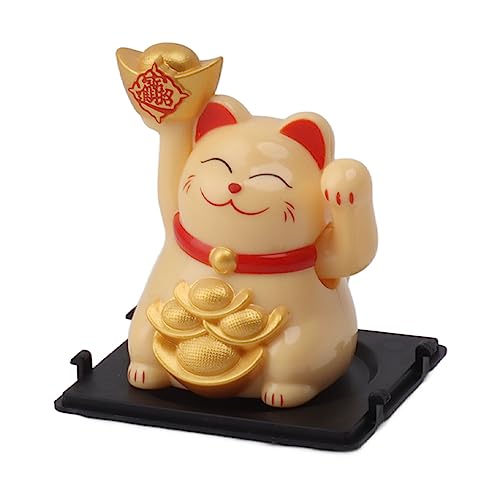 Greensen Maneki Neko Winkekatze Solar Winkende Arm Glückskatze, niedliche Glückskatze Dekofigur für Schreibtisch Wohnaccessoires Dekoration 2 Zoll (Yellow) von Greensen