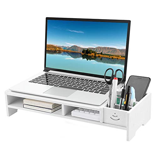 Greensen Monitorständer Holz Bildschirmständer mit Stauraum Notebookständer Ergonomischer Laptopständer Desktop Organizer Computer Monitor Riser Computertisch für Home Office,38cm,Weiß von Greensen