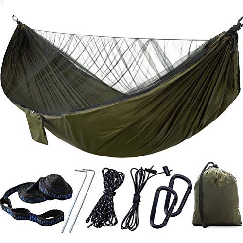 Greensen Mückennetz Hängematte, Ultraleichte Camping Hängematte mit hoher Tragfähigkeit und automatischem Moskitonetz, 2 Person Hängematte (Armeegrün) von Greensen
