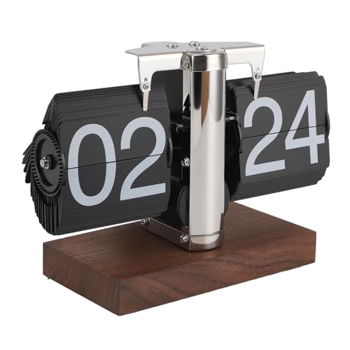 Greensen Retro Flip-Down-Uhr mit Schwarznussholz-Sockel Mechanische Auto Flip-Schreibtisch-Uhr 24H Digitale Flip Tischuhren Kreative Flip Desk Clock von Greensen
