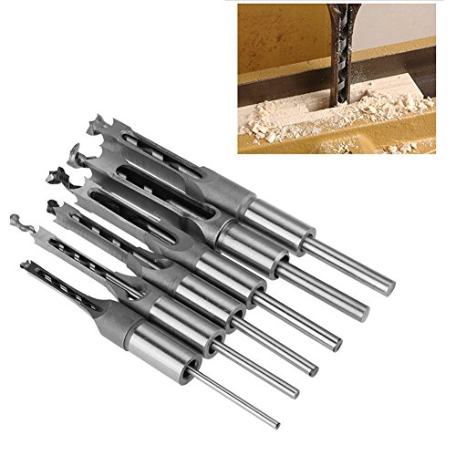 Greensen Vierkantbohrer Set Holz Vierkant Stemmbohrer Set 6 Stück 6,4/8/9,5/12,7/14/16 mm Stahl Vierkantlochbohrer Holzbearbeitung Bohrwerkzeuge für Quadratische Löcher von Greensen