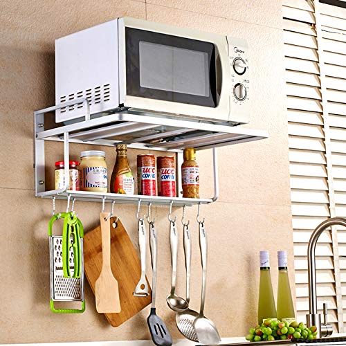 Mikrowelle Regal, Mikrowellen Wandregal Aluminium Mikrowellenhalterung Küche Wandhalterung Ofen Mikrowelle Rack mit Multifunktionshaken Küchen Regal Universal Regal von Greensen