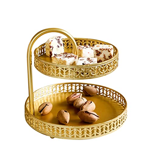 Etagere 2 Etagen Gold - Große Obst- und Gebäckschale, Konfektschale, Dekoratives Rundes Serviertablett für Gemüse, Snacks, Süßigkeiten (Blatt) von Greensen