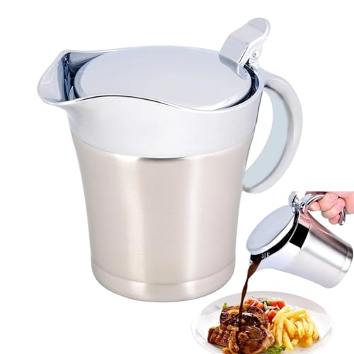 Thermo Sauciere Edelstahl Soßenkrug mit Deckel Doppelt Isoliert Thermo Saucenkrug Soßenkanne Saucenbecher Soßenschüssel für Soße, Sahne, Pudding(Small 450ml) von Greensen