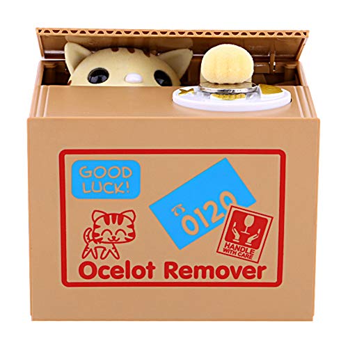 Greensen Stealing Coin Cat Box Automatisches Sparschwein Coin Money Saving Box Tragbares Stehlen von Coin Money Box Weihnachts-/Geburtstagsgeschenk für Kinder Kind mit gelber Katze von Greensen