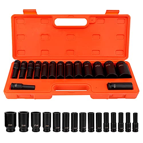 schlagschrauber nüsse 1/2 zoll, 15-Tlg Deep Impact Socket Tool Set Schlagschrauber Nüsse Set 10-32mm Impact Socket Set für Werkstatt Garagenarbeiten von Greensen