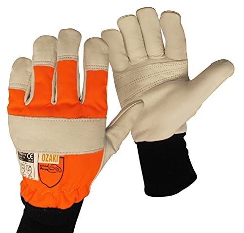 Ozaki – Kettensägenhandschuhe – Halbjahreshandschuhe speziell für Trennarbeiten – Schutz für den Rücken der linken Hand – Größe 11/XL, Orange-Beige von GreenStar