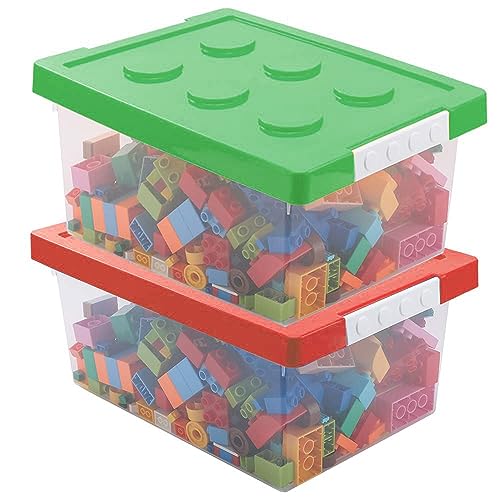 Greentainer Aufbewahrungsbox Spielzeug mit deckel, 2 Stück Stapelbar Spielzeug Box aus Kunststoff,Aufbewahrungskorb Kinder,Spielzeugkiste für Kinderzimmer Aufbewahrungsbehälter für Blöcke von Greentainer
