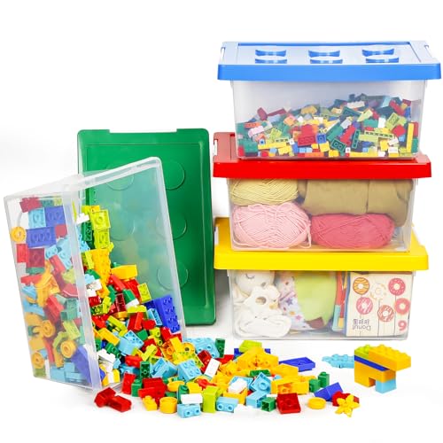 Greentainer Aufbewahrungsbox Spielzeug mit deckel, 4 Stück Stapelbar Spielzeug Box aus Kunststoff,Aufbewahrungskorb Kinder,Spielzeugkiste für Kinderzimmer Aufbewahrungsbehälter für Blöcke von Greentainer