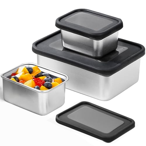 Greentainer Frischhaltedosen Set Vorratsdosen aus Edelstahl mit Silikondeckel,Edelstahl Brotdose,Stapelbar Snackbox,Ideal für Lebensmittelaufbewahrung zu Hause,Arbeit &Outdoor,2 x 280 ml + 1 x 1100 ml von Greentainer
