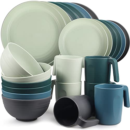 Greentainer Geschirrsets aus Kunststoff (24pcs) | Leichtes und Unzerbrechliches Komplett-Set,Tellerset, Schüsseln,Tassen,Tafel-Service für 6 Person, ideal für Kinder & Erwachsene Wiederverwendbar von Greentainer