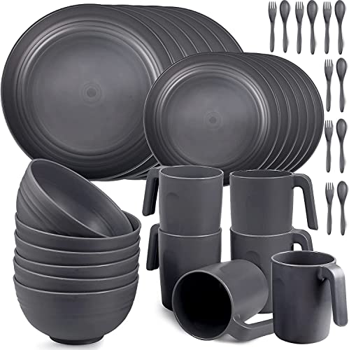 Greentainer Geschirrsets aus Kunststoff (36pcs) | Leicht und Unzerbrechlich Camping Geschirr Set mit Besteck,Teller, Schüsseln,Tassen,Tafel-Service für 6 Person, Ideal für Kinder & Erwachsene von Greentainer