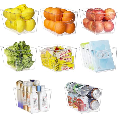 Greentainer Kunststoff-Kühlschrank-Organizerbehälter, 8 Stück, groß, stapelbar, Lebensmittelbehälter mit Griff für Kühlschrank, Speisekammer, Schrank, Küche, Arbeitsplatten, Schrank, von Greentainer