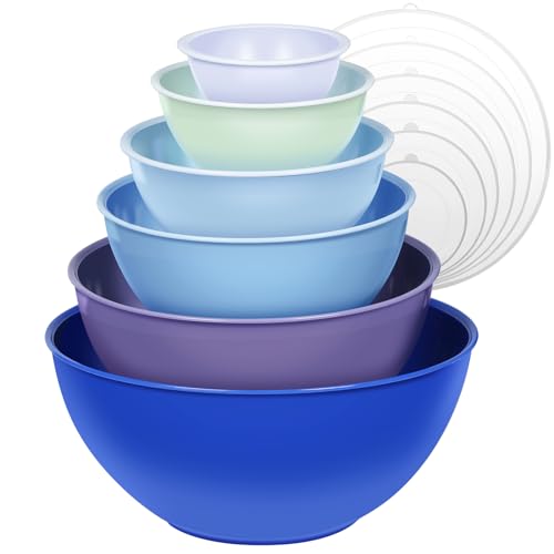 Greentainer Salatschüssel Set mit Deckel, 12-teiliges Rührschüssel aus Kunststoff, Stapelbare mixing bowls with lids für Küche,Große Schüsselset,Servierschalen ideal zum Mischen und Servieren von Greentainer