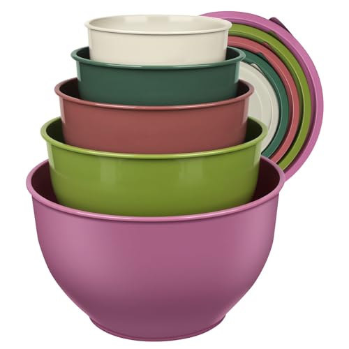 Greentainer Salatschüssel Set mit Deckel, Rührschüsseln Set aus Kunststoff, Stapelbare Nesting-Schüssel-Set für Küche,Große Schüsselset,Servierschalen ideal zum Mischen und Servieren, BPA-frei von Greentainer