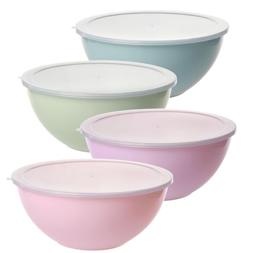Greentainer Salatschüssel Set mit Deckel,4-teiliges 2L Rührschüssel aus Kunststoff, Stapelbare Mixing Bowl für Küche,Große Schüssel Set,Servierschüssel ideal zum Mischen und Servieren,Plastikschüssel von Greentainer