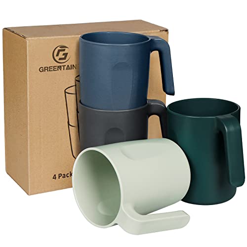 Greentainer Tasse mit Henke,4er Kaffeetassen |450 ml Trinkbecher für Kinder & Erwachsene|Becher ohne Melamin für Wasser Milch Tee,Wiederverwendbare & Unzerbrechlich|Spülmaschinen & Mikrowellengeeignet von Greentainer