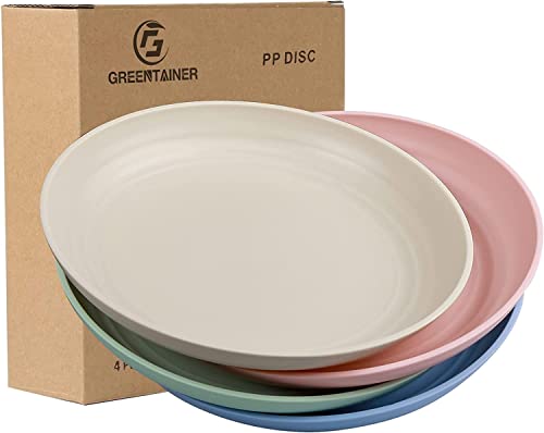 Greentainer Teller 4er 25cm Speiseteller für RV, Party, Picknick, Camping,Gesunde Unzerbrechliches Teller aus Plastik, Sicher & Leicht Plate für Kinder & Erwachsene/Mikrowellen & Spülmaschinenfest von Greentainer