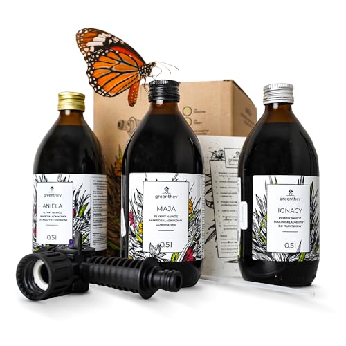 Greenthey Flüssigdünger Set mit Sprühaufsatz 3 x 500 ml - Für Gemüse und Obst | Rasendünger | Blumen - Organisch Dünger | Nährstoffreiche von Greenthey