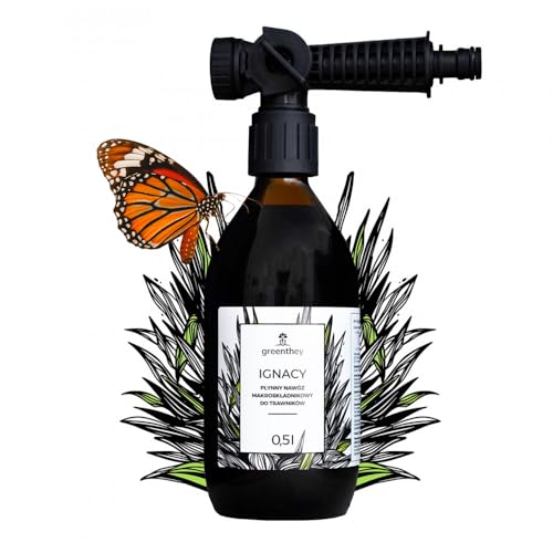 Greenthey Flüssigdünger für Rasen mit Sprühaufsatz - Für 200m² Rasenfläche | Rasendünger mit Stickstoff, Huminsäuren und Spurenelementen | Wachstum und gesunden Rasen | 0,5 Liter von Greenthey