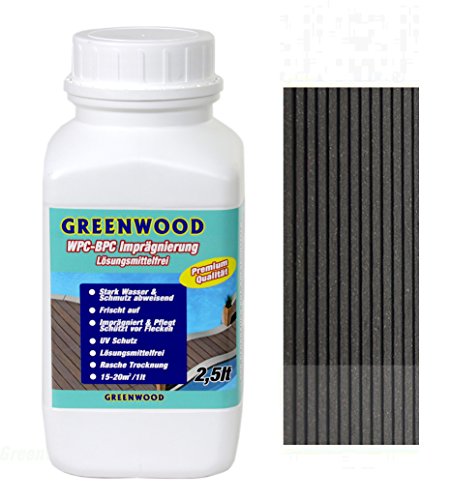 Greenwood WPC & BPC Imprägnierung Anthrazit -Grau - Imprägniermittel mit Farbe - Terrassen Pflegemittel mit UV-Schutz - ECO Lösungsmittelfrei - 2,5 Liter von Greenwood