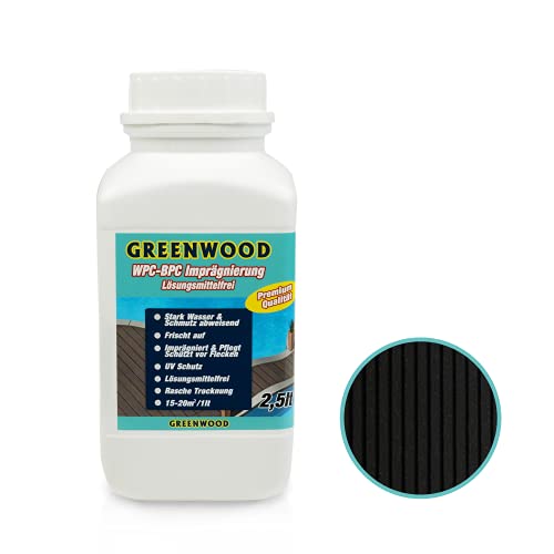 Greenwood WPC & BPC Imprägnierung Schwarz-Anthrazit - Imprägniermittel mit Farbe - Terrassen Pflegemittel mit UV-Schutz - ECO Lösungsmittelfrei - 2,5L von Greenwood