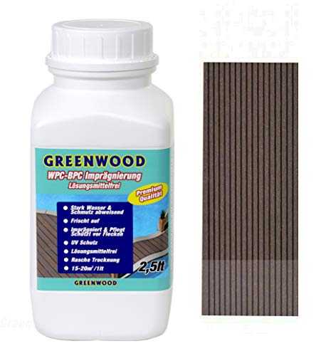 Greenwood WPC & BPC Imprägnierung Dunkel-Braun - Imprägniermittel mit Farbe - Terrassen Pflegemittel mit UV-Schutz - ECO Lösungsmittelfrei - 2,5 Liter von Greenwood